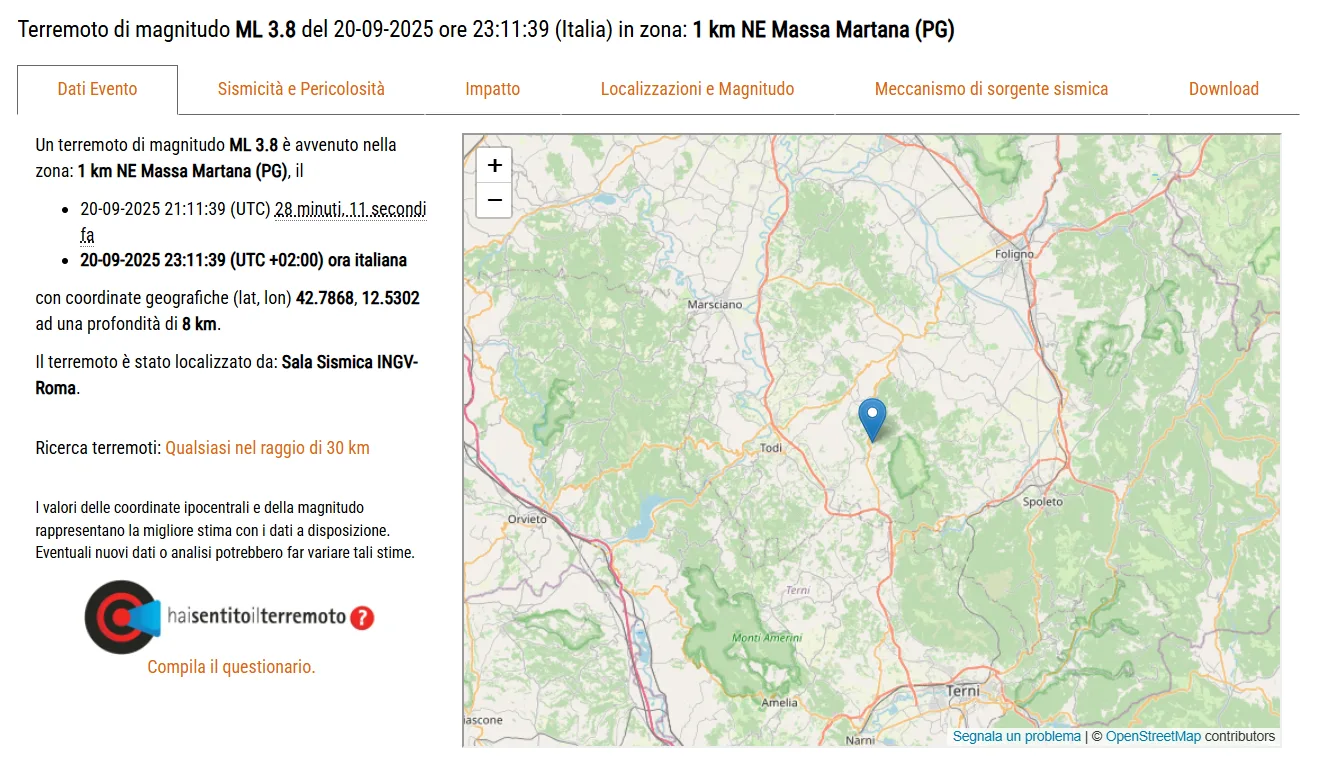 Terremoto 20 settembre