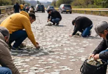 Scene de necrezut în Italia: sute de bancnote căzute pe șosea dintr-un camion, șoferii se opresc să fure banii 1