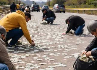 Scene de necrezut în Italia: sute de bancnote căzute pe șosea dintr-un camion, șoferii se opresc să fure banii 1