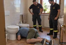 Intervenție de tot râsul în Italia: un bărbat beat a rămas cu capul blocat între vasul de toaletă și bideu 1