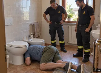 Intervenție de tot râsul în Italia: un bărbat beat a rămas cu capul blocat între vasul de toaletă și bideu 1