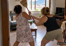 Bătaie cu mătura între două badante din Italia, în locuința bătrânului asistat. Poliția a intervenit în forță 1